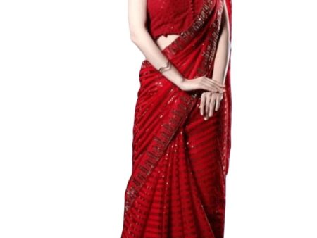 Vamika Embroidery Red Georgette Bollywood Saree on Sale