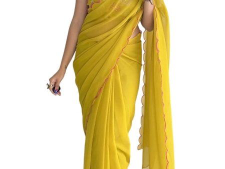 Vamika Embroidery Mustard Georgette Bollywood Saree For Cheap