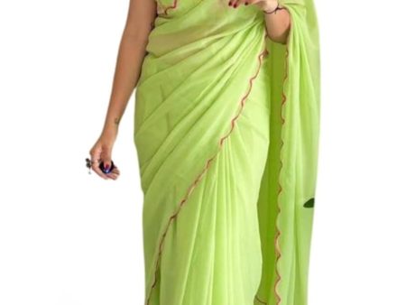 Vamika Embroidery Parrot Green Georgette Bollywood Saree Supply