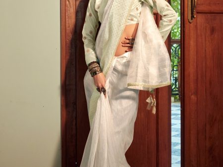 Cream Organza Woven Saree - Aanika Online Hot Sale