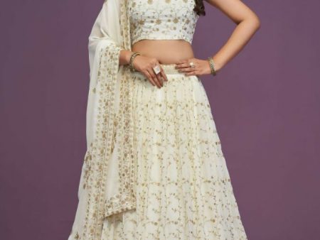 Zari Sequene Embroidery Wok Georgette White Lehenga Choli - Jihu Culture Supply