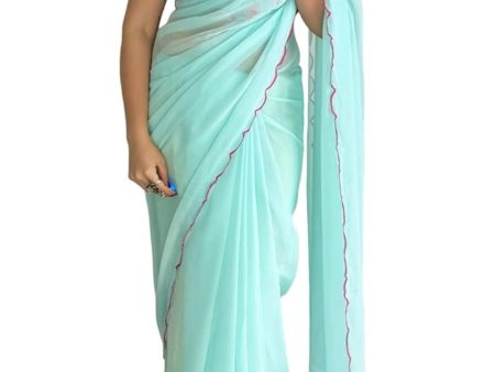 Vamika Embroidery Sky Blue Georgette Bollywood Saree Online