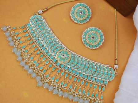 18K Gold Plated Traditional Kundan & Pearl Studded Choker Necklace Set For Women Girls - Wahe Jewels Sale