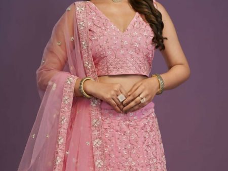 Pink Malai Silk Zari Embroidery Work Lehenga Choli - Jihu Culture Fashion