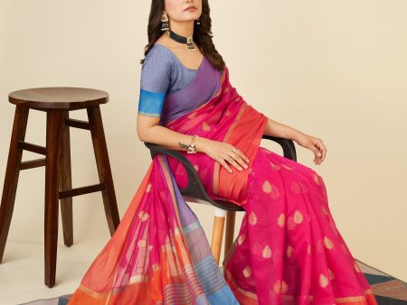 NOZ2TOZ Women Casual Wear Designer Soft Silk Saree with Un Stitched Blouse - Pink Online Sale