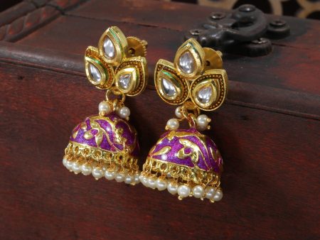 18k Gold Plated Meena Work Pearl Studded Jhumki Earring For Women - Wahe Jewels Online Sale