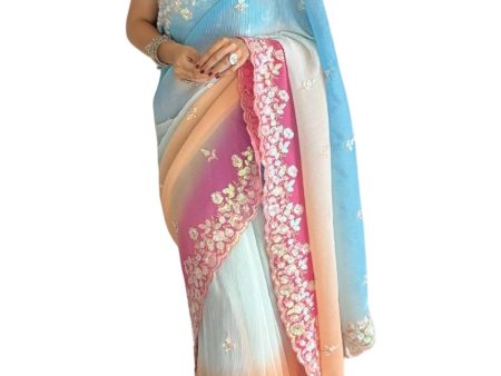 Vamika Embroidery Sky Blue Georgette Bollywood Saree Fashion