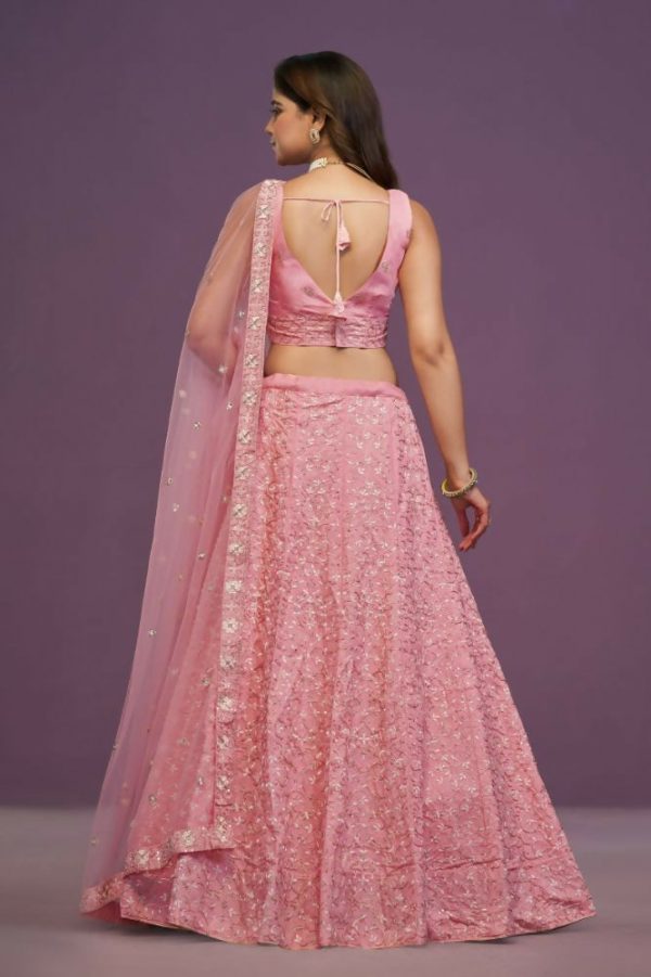 Pink Malai Silk Zari Embroidery Work Lehenga Choli - Jihu Culture Fashion