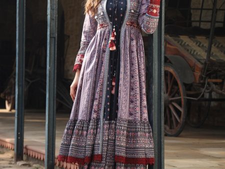 Juniper Women s Juniper Women s Lavender Cambric Printed With Embroidery Flared Dress Sale