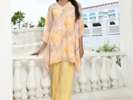 Vaasva Women s Lemon Georgette Marble Print Kaftan Pant Set Supply