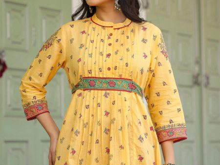 Juniper Women s Mustard Floral Printed Cotton Voile Tunic With Lace Work Supply