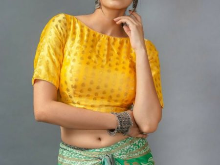 Amodini Designer Studio Women s Banarsi Brocade Yellow Blouse on Sale