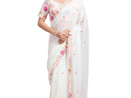 Vamika Embroidery Cream Georgette Bollywood Saree Online Sale