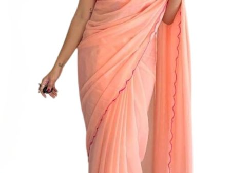 Vamika Embroidery Peach Georgette Bollywood Saree Online Hot Sale