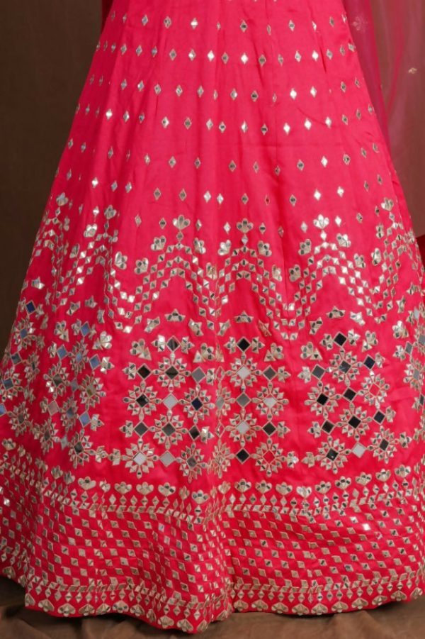 Pink Embroidery With Real Mirror Work Fantum Silk Fabric Lehenga Choli - Jihu Culture Discount