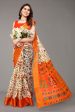 NOZ2TOZ Women Casual Wear Printed Cotton Silk Saree with Un Stitched Blouse - Orange For Cheap