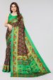 NOZ2TOZ Women Casual Wear Printed Dhola Silk Saree with Un Stitched Blouse - Brown Online Sale