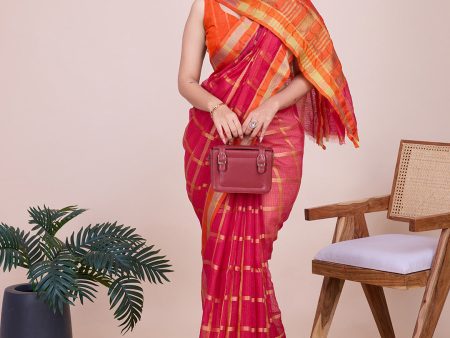 NOZ2TOZ Women Casual Wear Designer Kota Doriya(Semi Cotton) Soft Silk Saree with Un Stitched Blouse - Red Online