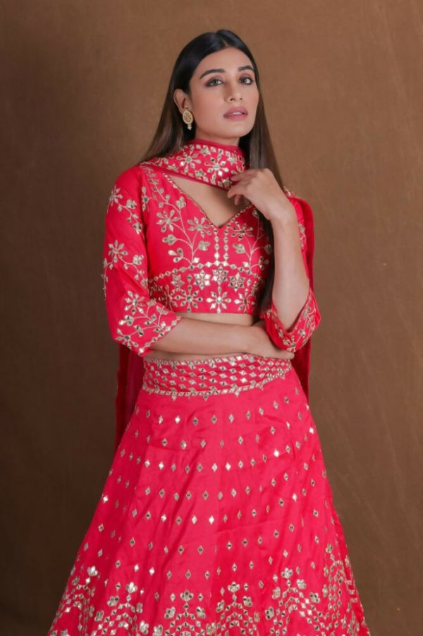 Pink Embroidery With Real Mirror Work Fantum Silk Fabric Lehenga Choli - Jihu Culture Discount