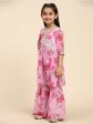 Alakhi Studio Girls Floral Georgette Printed V-Neck Kurta With Sharara - Pink For Cheap