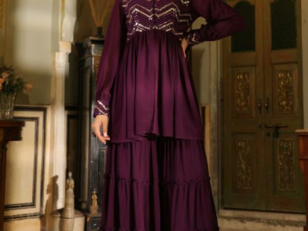 Janasya Purple Georgette Sequined Tunic & Bottom For Discount