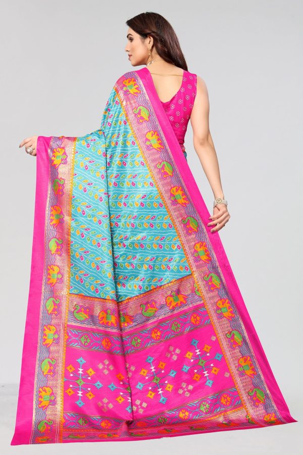 NOZ2TOZ Women Casual Wear Printed Dhola Silk Saree with Un Stitched Blouse - Firozi Online now