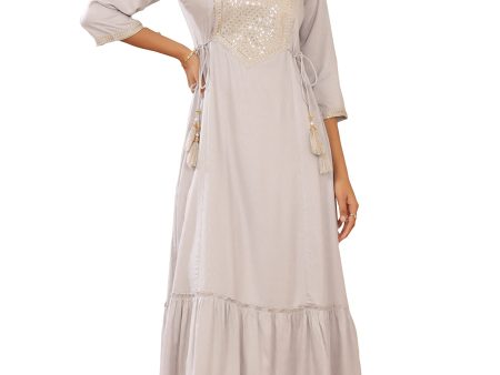 Juniper Women s Grey Zari Embroidered Rayon Dobby Maxi Dress Supply