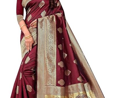 Vamika Weaving Banarasi Jacquard Maroon Kanjivaram Saree Hot on Sale