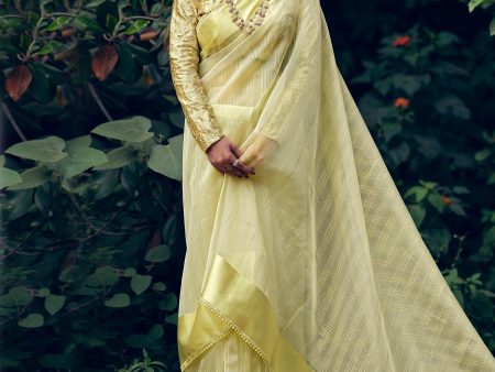 Green Organza Woven Saree - Aanika Fashion