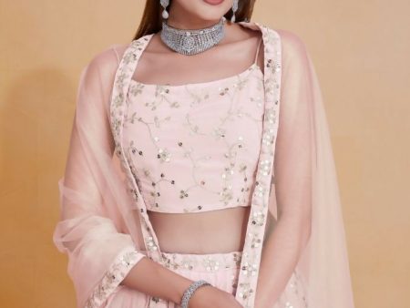 Peach Georgette Zari,Sequence Embroidery Work Lehenga Choli - Jihu Culture Hot on Sale