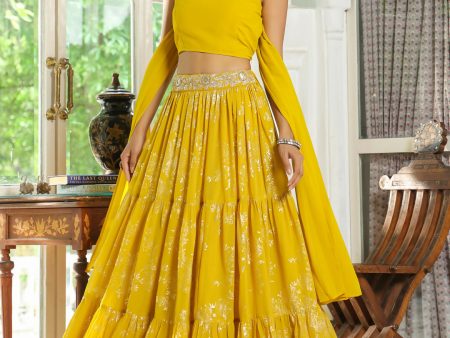 Janasya Yellow Georgette Solid Lehenga Choli Dupatta Discount