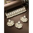 18K Gold Plated Traditional Handcrafted Mirror And Pearl Work Choker Necklace Jewellery With Chandbali Earrings & Maang Tikka Set For Women & Girls - Wahe Jewels on Sale