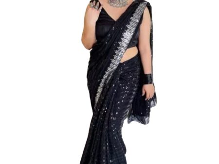 Vamika Embroidery Black Georgette Bollywood Saree Discount