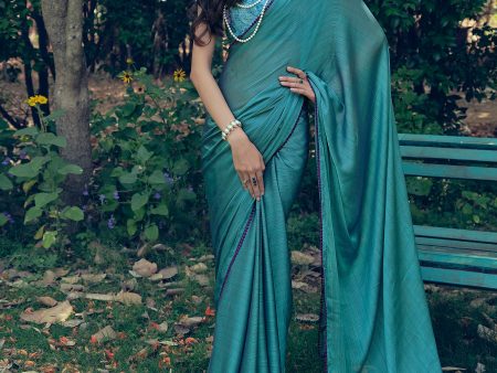 Teal Art Silk Woven Saree - Aanika For Sale