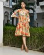 Vaasva Women s Orange Cotton Embroidered& Digital Printed Dress Fashion