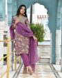 Vaasva Women s Purple Tissue Embroidered Suit Set With Solid Pant And Embroidered Dupatta Supply