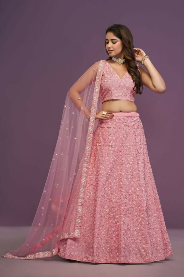 Pink Malai Silk Zari Embroidery Work Lehenga Choli - Jihu Culture Fashion