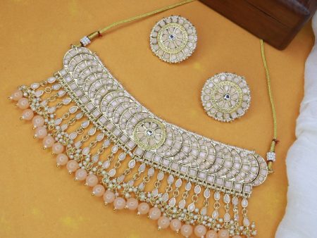 18K Gold Plated Traditional Kundan & Pearl Studded Choker Necklace Set For Women Girls - Wahe Jewels Supply