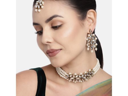 18k Gold Plated Kundan & Pearl Beaded Choker Set for Women Girls - Wahe Jewels Sale