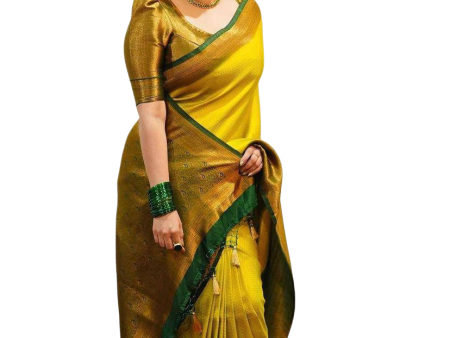 Vamika Weaving Banarasi Jacquard Yellow Kanjivaram Saree Online Sale