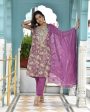 Vaasva Women s Purple Tissue Embroidered Suit Set With Solid Pant And Embroidered Dupatta Supply