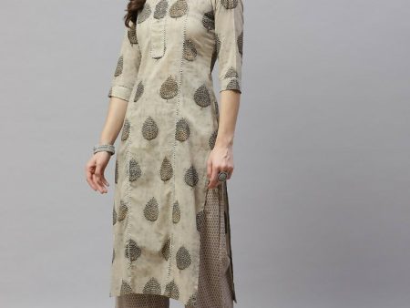 Miravan Women s Pure Cotton Printed Straight Kurta And Palazzo Discount