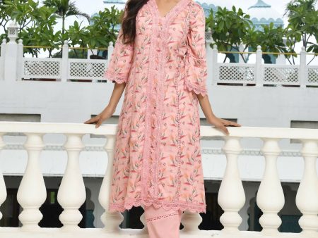 Vaasva Women s Peach Cotton Printed Kurta Pant Set Discount