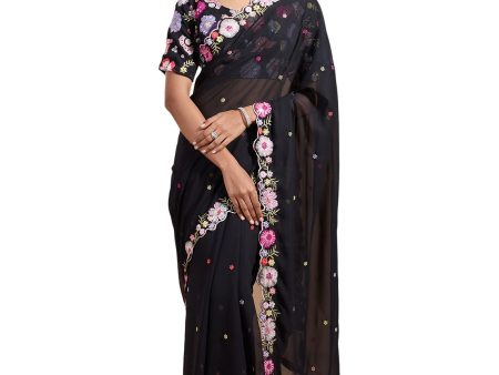 Vamika Embroidery Black Georgette Bollywood Saree Online Sale