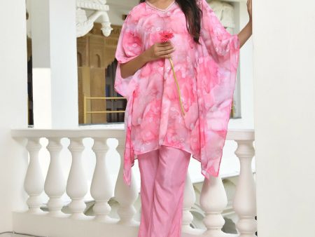 Vaasva Women s Pink Georgette Marble Print Kaftan Pant Set Sale