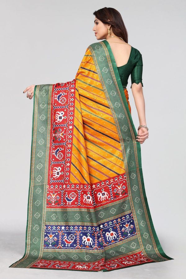 NOZ2TOZ Women Casual Wear Printed Dhola Silk Saree with Un Stitched Blouse - Mustard on Sale