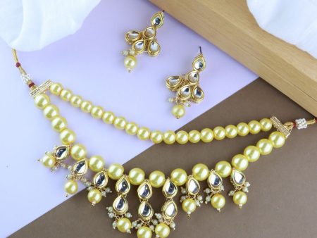 18K Gold Plated Traditional Kundan & Pearls Choker Necklace Jewellery Set with Earrings for Women and Girls - Wahe Jewels Online Sale