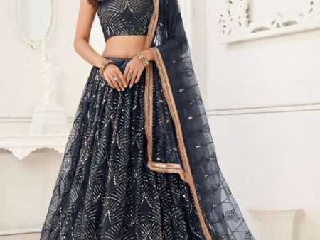 Black Butterfly Soft Net Embroidery With Real Mirror Work Lehenga Choli - Jihu Culture Fashion