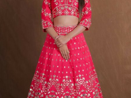 Pink Embroidery With Real Mirror Work Fantum Silk Fabric Lehenga Choli - Jihu Culture Discount