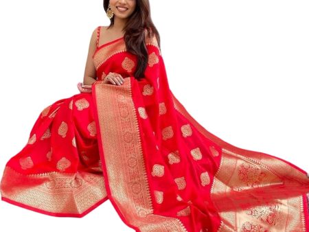 Vamika Weaving Banarasi Jacquard Red Kanjivaram Saree For Discount